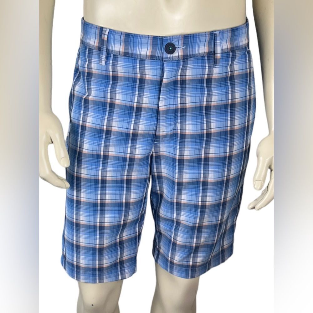 Tommy Bahama Blue Plaid Flat Front Bermuda Shorts Size 34 Like New Condition